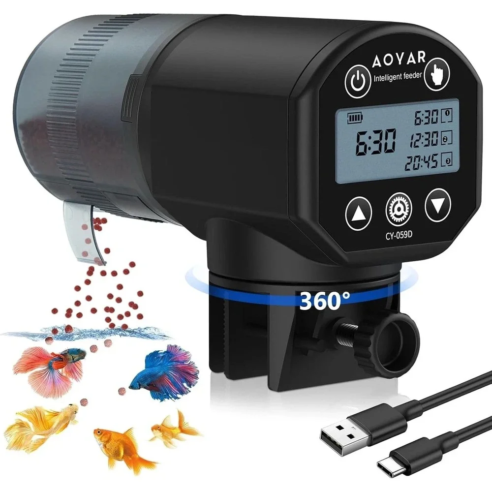 Automatic Fish Feeder‎ Dispenser for Aquarium: Rechargeable Auto Feeders Black